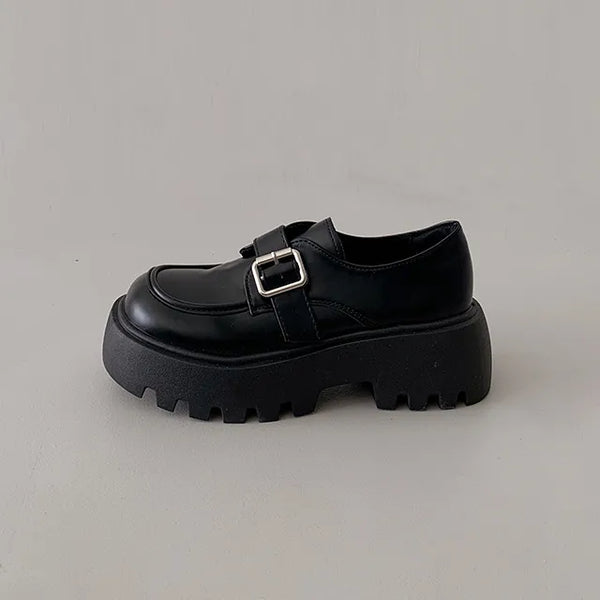 Platform Buckle Mary Jane Loafers Platform Heel Height-Increasing Flats Chunky Bold Suede All-Season Shoes