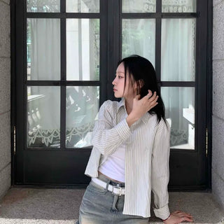 Street Cotton Striped Crop Shirt