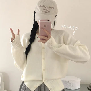 Delicate~ Basic Round Waist Cinched Avant Loose Fit Long Sleeve Knit Cardigan