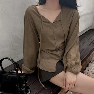 Wiki Puff Tie Strap Blouse