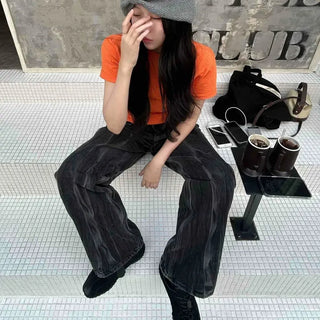 Black Daily Smoked Plain Denim Long Pants