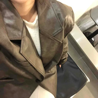 Leather Half Tailored Collar Jacket