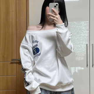 Big Print Clear Off-Shoulder Sweatshirt