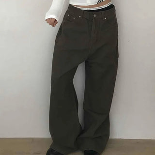 Street Wide Denim Plain Long Pants