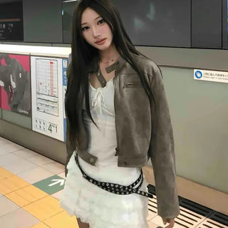 Suede Mandarin Collar Outerwear