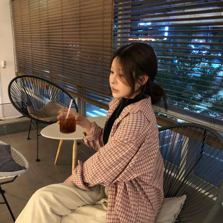 Grunge Mati Oversized Small Check Long Sleeve Shirt