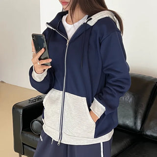 Lazy Two-Tone Zip-Up Hoodie