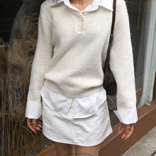 Shirt Collar Contrast Oversized Knit
