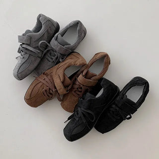 ◈Cowhide◈Suede Sneakers Velcro Mary Jane Lace-up Athletic Shoes Brown Loafers Flats