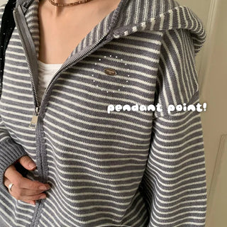 Nea Stripe Two-way Knit Zip-up
