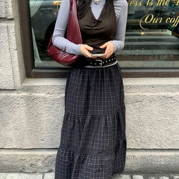 Vintage Check Maxi Long Skirt 2 Colors