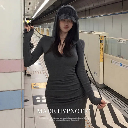 [MADE: In-house Production] Snap Hooded Shirred Long Dress