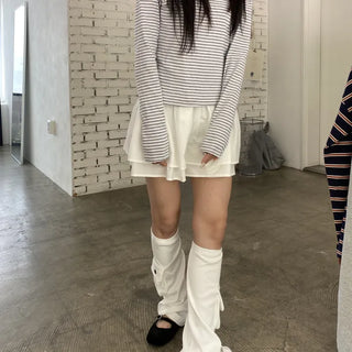 Muke Striped Round Neck Long Sleeve Slim Tee