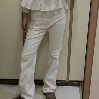 Semi-bootcut cotton long pants