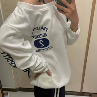 Natural Off-Shoulder Lettering Sweatshirt