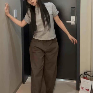 Basic Hem Snap Wide Long Pants