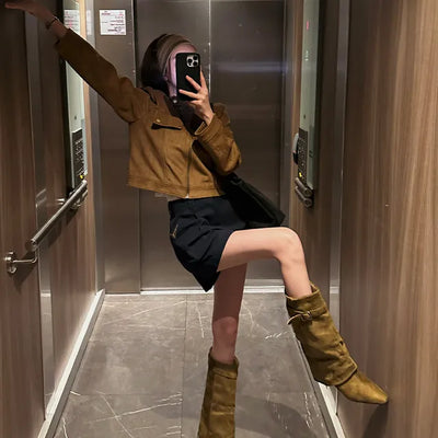 Grunts Stiletto Long Boots Wide Warmer Socks Suede