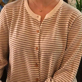 Pure Striped Round Neck Cardigan