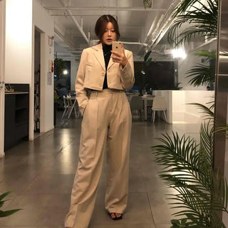 Office Look Pintuck Crop Two-Piece
