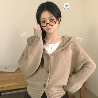 Lovely Mood, Avant-garde Loose Fit Hooded Knit Cardigan