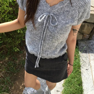 Frill Punching Short Sleeve Knit