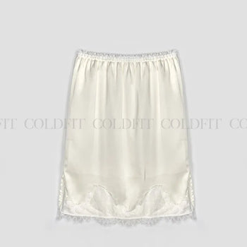 satin lace midi skirt