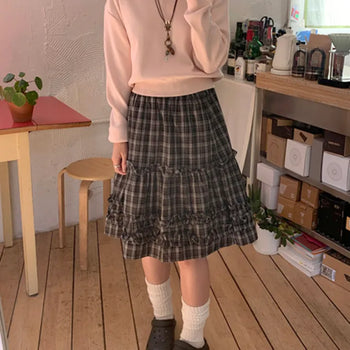 Karin frill check midi skirt