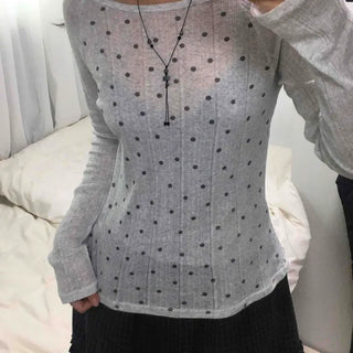 Dot Raglan See-through Ribbed T-shirt