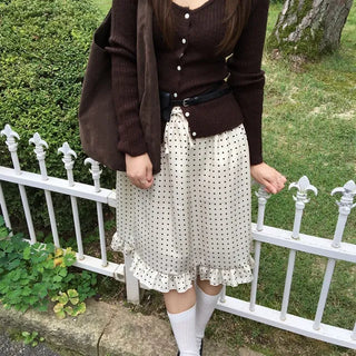 *Muand* Dot Frill Midi Skirt