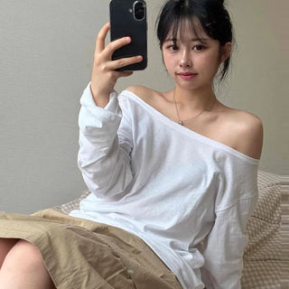 Natural Boxy Fit Off-Shoulder T-shirt