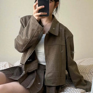 Casual Suede Crop Collar Jacket