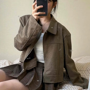 Casual Suede Crop Collar Jacket