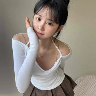 Drape Off-Shoulder Long-Sleeve T-Shirt