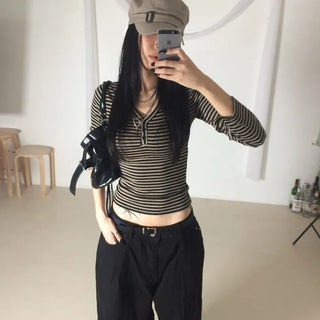 BRIDGE Totto Striped V-neck Long Sleeve Tee