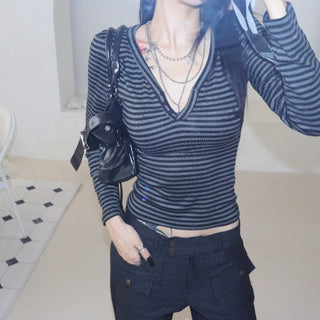 BRIDGE Totto Striped V-neck Long Sleeve Tee