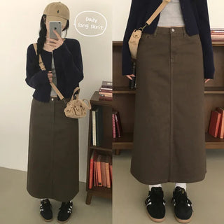 Styling Must-Have, Daily High-Waisted H-Line Back Slit Stretch Cotton Autumn/Winter Long Skirt