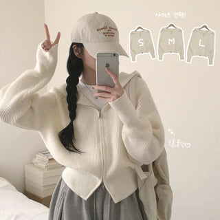 Guaranteed Beauty, Two-Way Avant-garde Loose Fit Hooded Knit Zip-up Cardigan