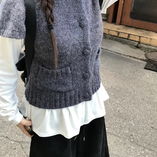 Sena Hip Mori Girl Layered Short Sleeve Collared Knit