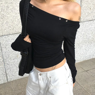 Ailing Drape Shirred Off-Shoulder Boat Neck T-Shirt