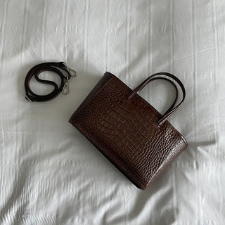 way Cow Leather Crocodile Tote Bag   High-Quality Two-way Leather Mini Bag Square Handbag