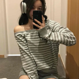 Pure Stripe Loose Fit Off-Shoulder