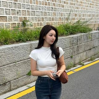 Effortless Chic Turtleneck Cap Sleeve T-shirt