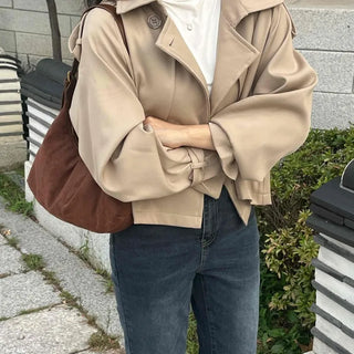 Natural Tailored Collar Short Trench Coat