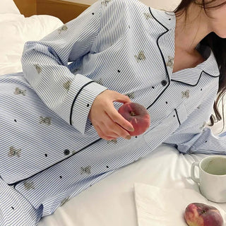 Teddy Bear Autumn Pajamas Cotton Loose Fit Set