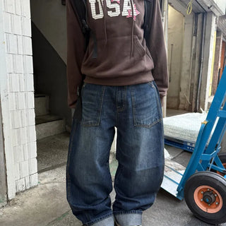 Unisex Bear Vintage Hip Curved Wide Denim