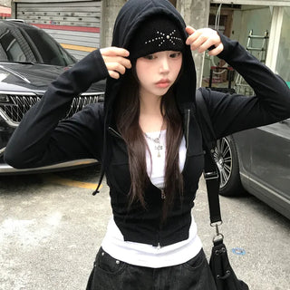 Hip Girl Nishina Cutout Asymmetrical Crop Zip-up Hoodie