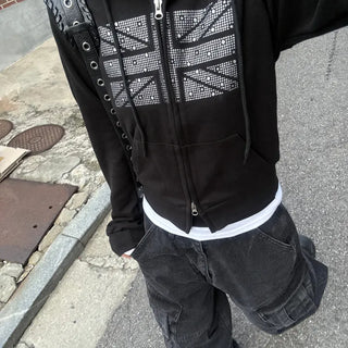 Kaen Hip Girl Glitter Crop Zip-Up Hoodie