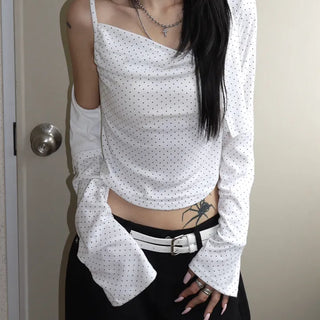 ROMANTIC Dot Drape Sleeveless Cardigan Set