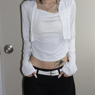 ROMANTIC Dot Drape Sleeveless Cardigan Set