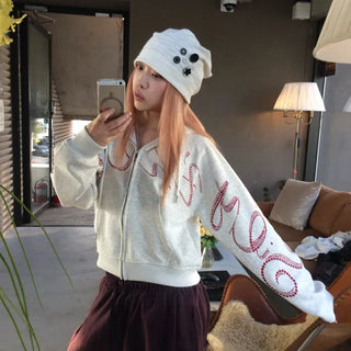 Long Lettering Hooded Zip-Up